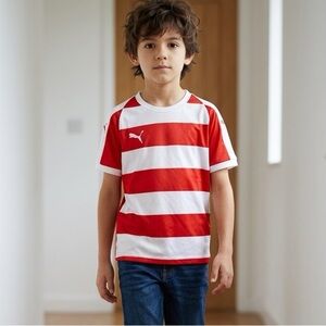 NWT PUMA Youth LIGA Hoop s Jersey Red/White Striped Short Sleeve Shirt - Size S